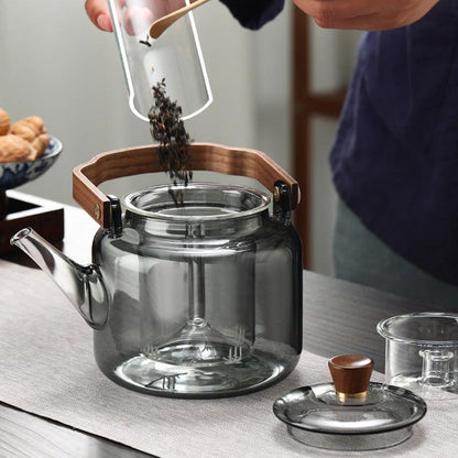 Grijzen Teapot | Wood & Glass, Tea Infuser - JUGLANA