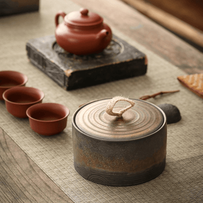 Handmade Storage Jar | Hemp Rope | Container for Tea, Herbs, Food | Japanese Pottery - JUGLANA