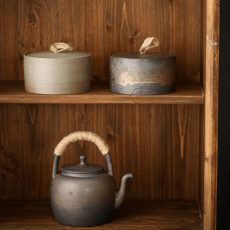 Handmade Storage Jar | Hemp Rope | Container for Tea, Herbs, Food | Japanese Pottery - JUGLANA