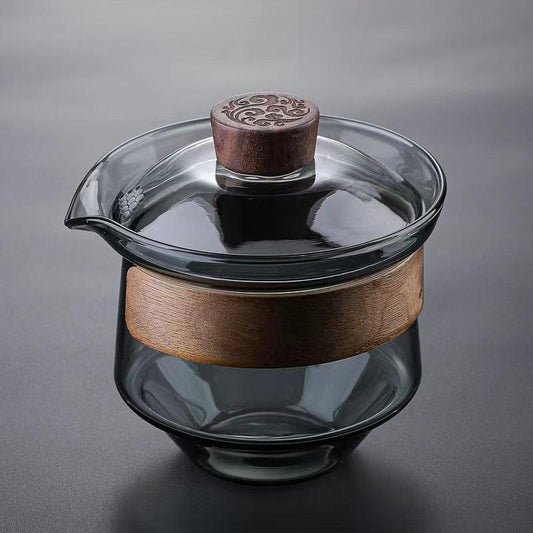 Heat Resistant Tea Cup | Black Walnut Lid | Toned Glass - JUGLANA