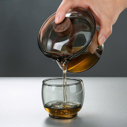Heat Resistant Tea Cup | Black Walnut Lid | Toned Glass - JUGLANA
