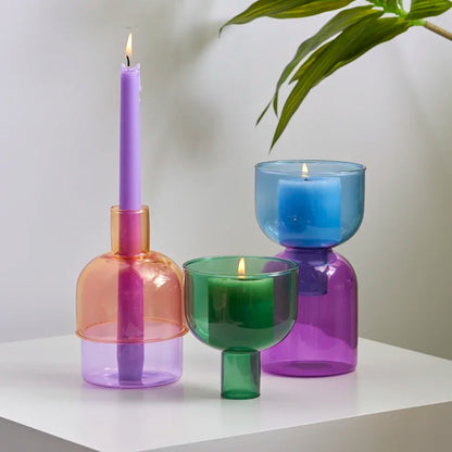 Farverig søjle lysestage | Glas