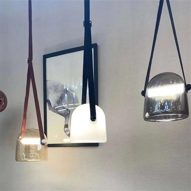 Hangende hanglamp | Glas, leer