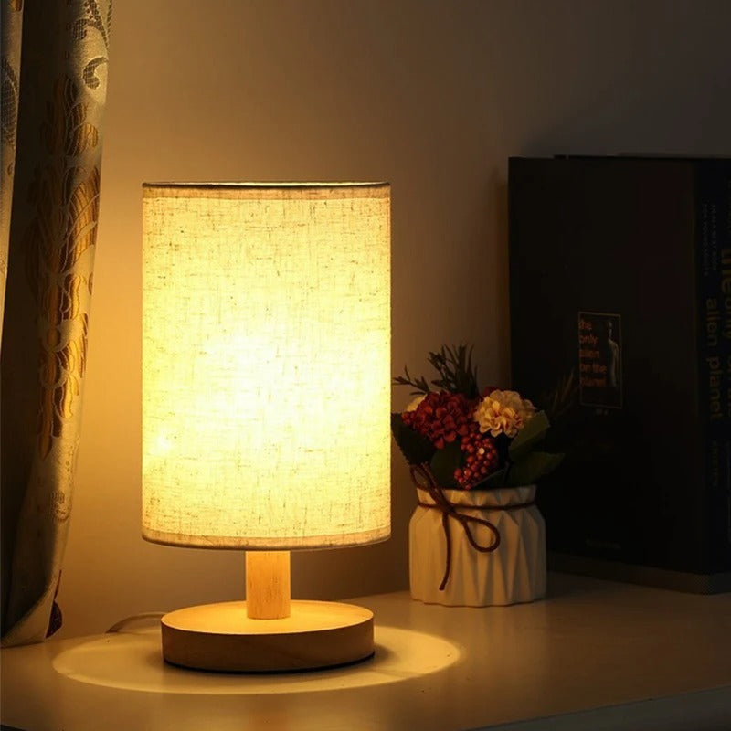 Nordic Natural Bedside Lamp | Wood & Linen