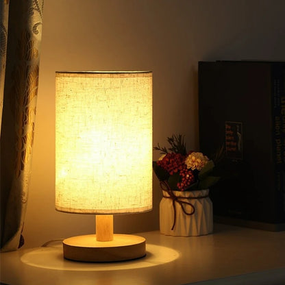 Nordic Natural Bedside Lamp | Wood & Linen