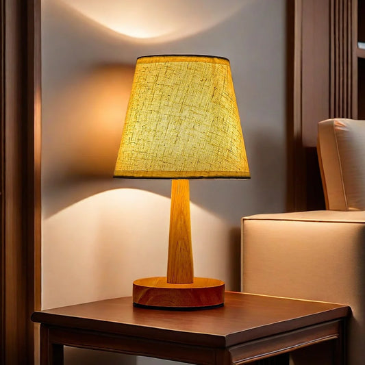 Rustic Classic Bedside Lamp | Wood & Linen