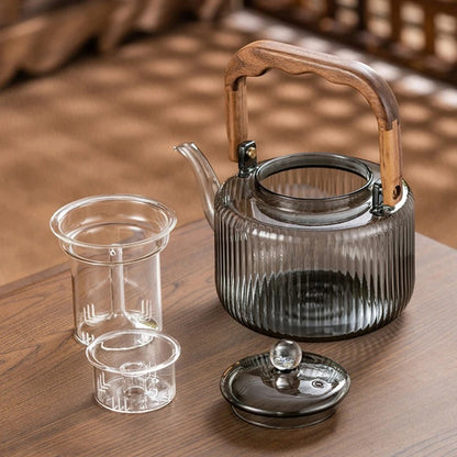 Tea Kettle | Glass & Wood