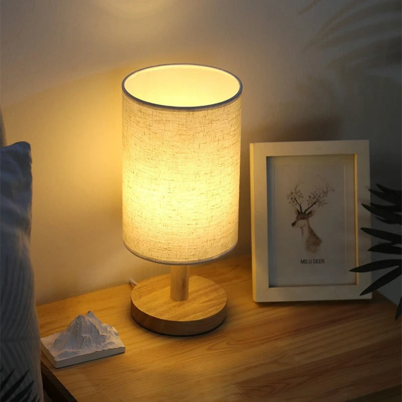 Nordic Natural Bedside Lamp | Wood & Linen