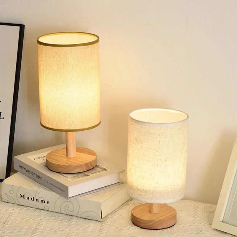 Nordic Natural Bedside Lamp | Wood & Linen