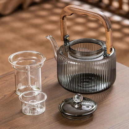 Tea Kettle | Glass & Wood