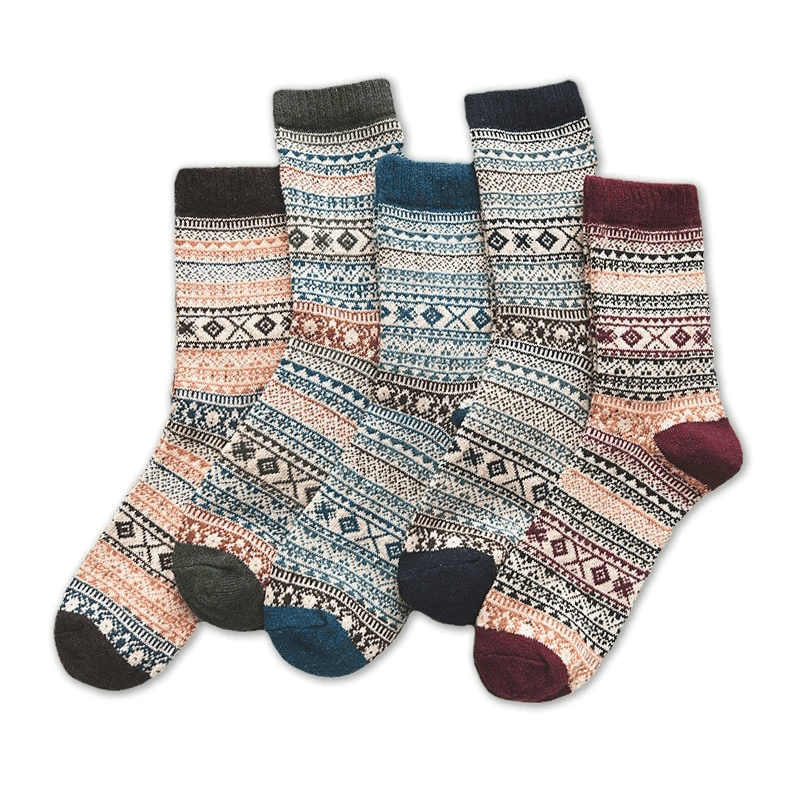 Thick Colorful Wool Socks | 5 Pairs, 100% Wool - JUGLANA