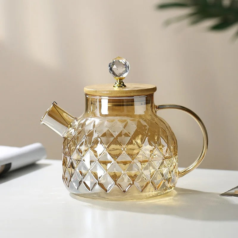 Classic Crystal Tea Kettle Glass Wood