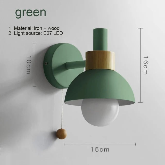 Nordic Wall Lamp | Metal & Wood, Pull Switch